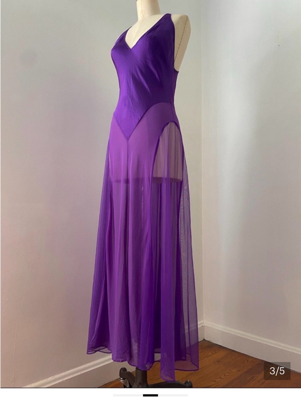 Vintage Y2K 2000s purple Silk Victoria’s Secret Slip Dress Maxi Sheer V Neck